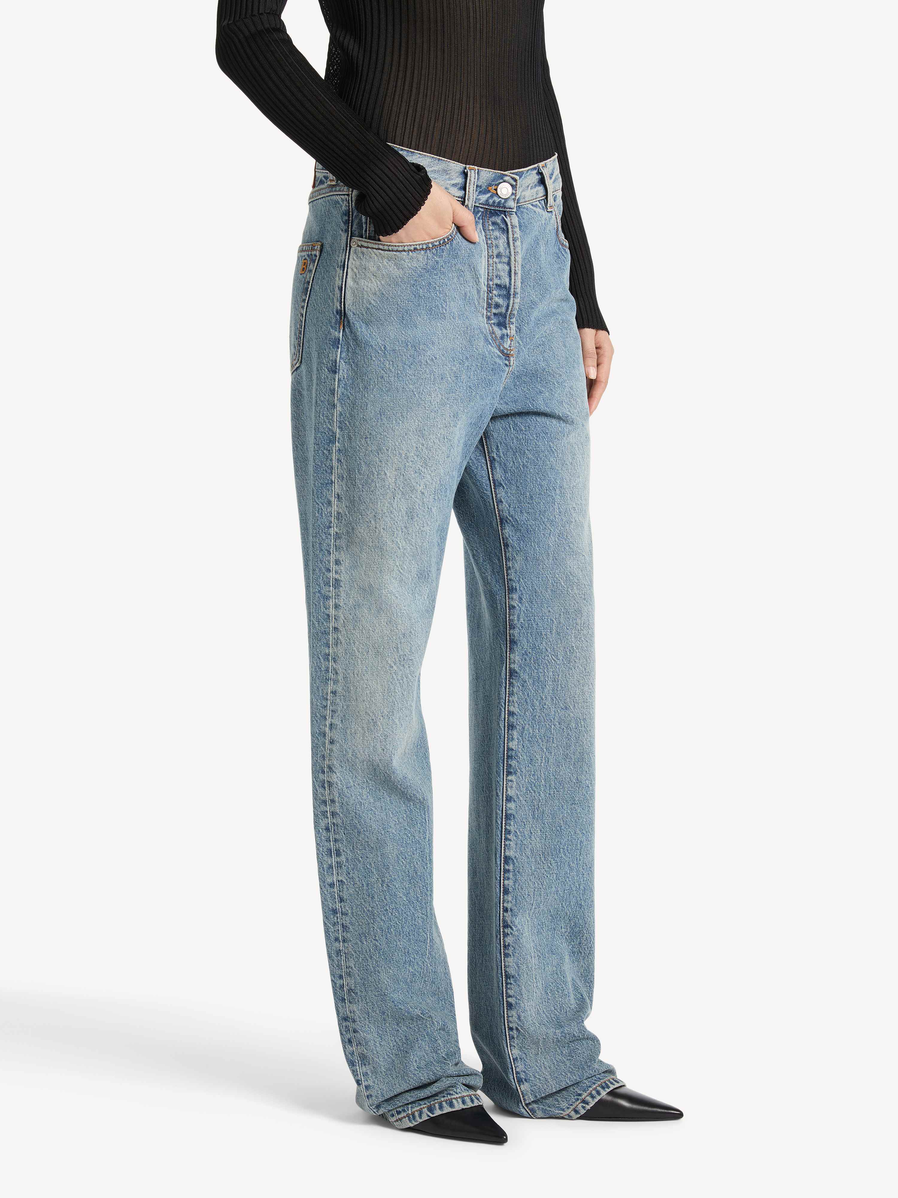 Straight-leg faded denim jeans