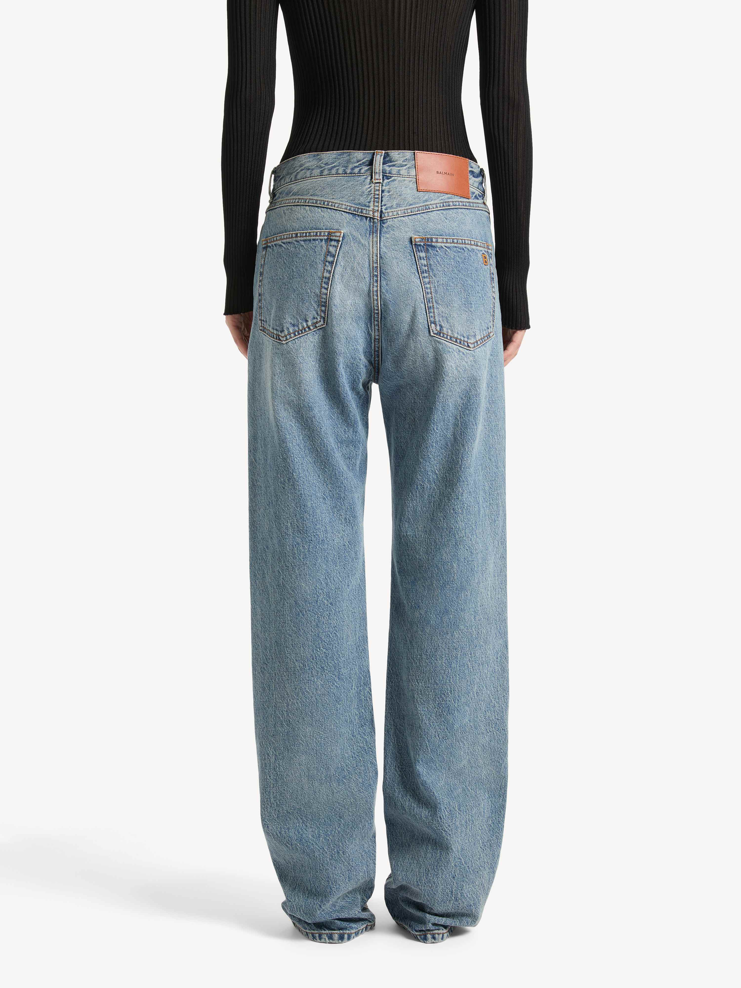 Straight-leg faded denim jeans