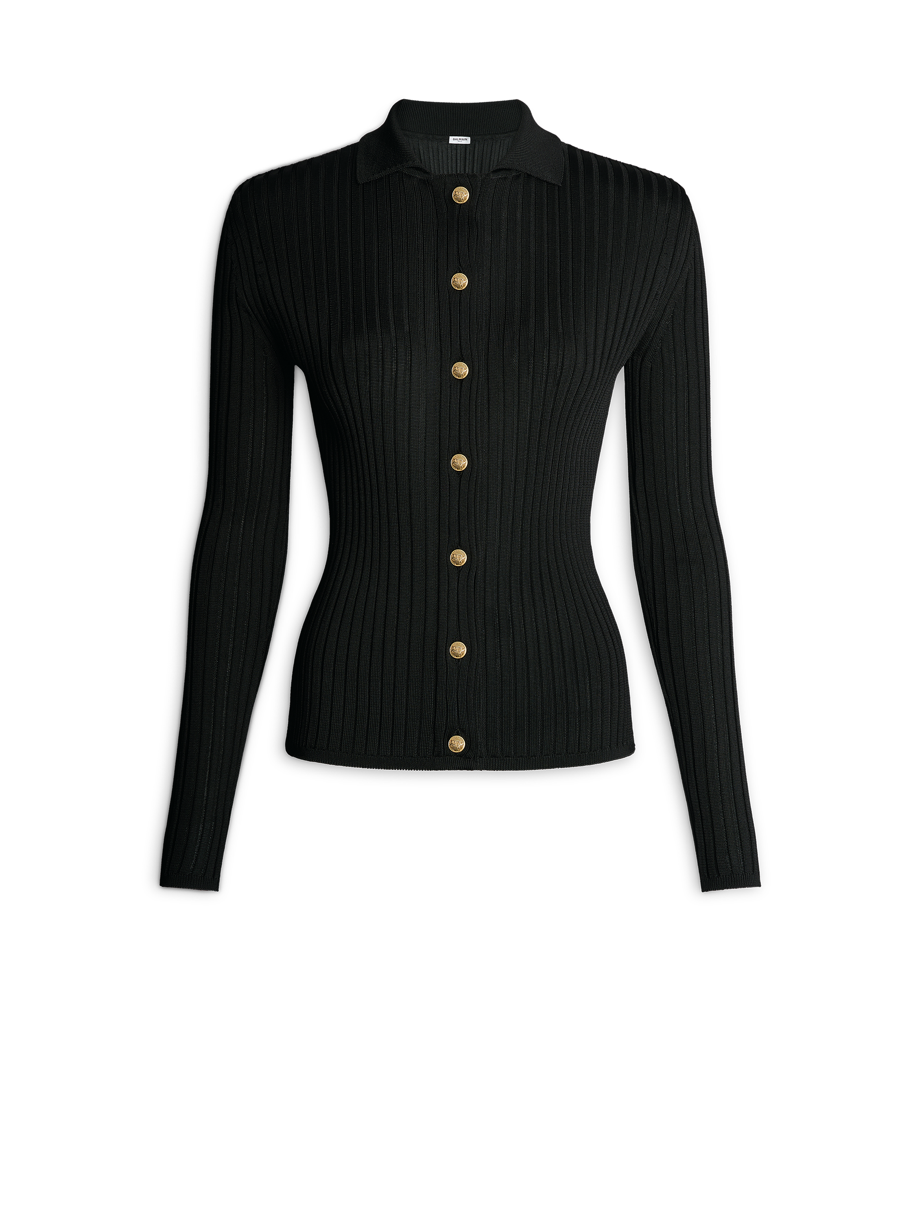 Buttoned ribbed knit cardigan