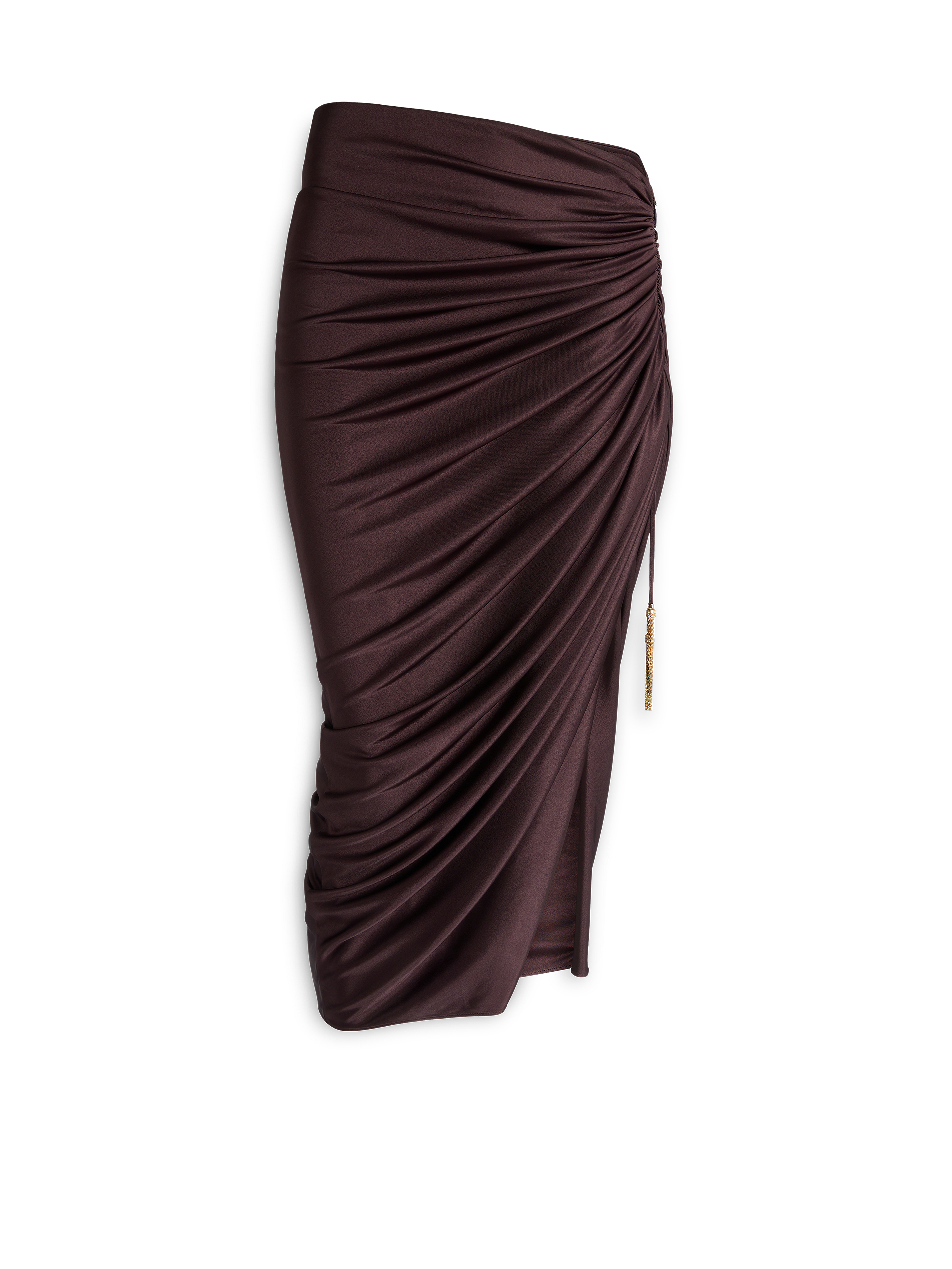Flowing jersey midi skirt with slit