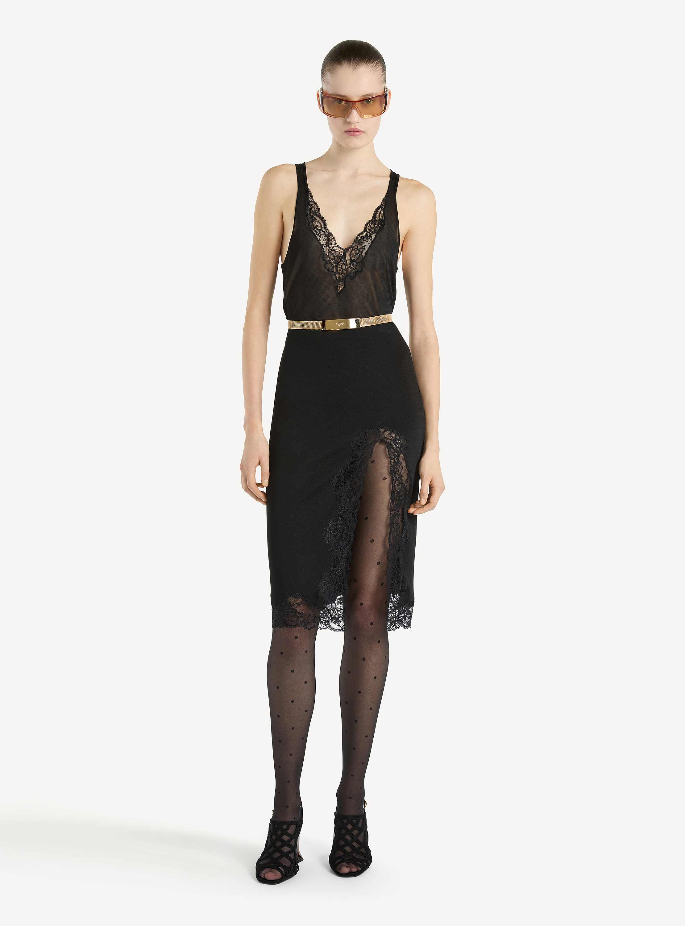 Knit midi skirt with lace