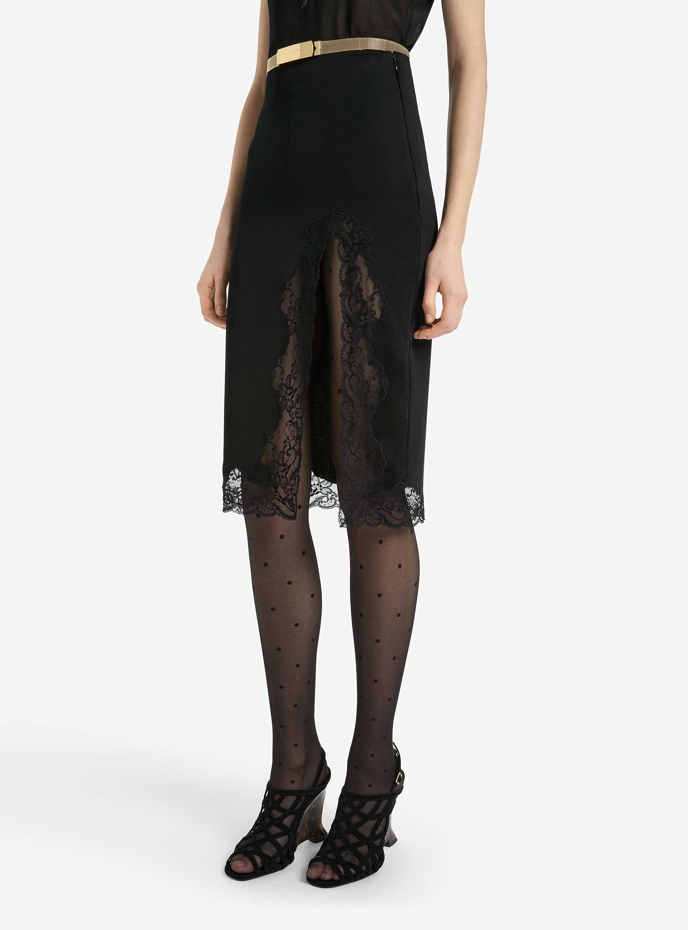 Knit midi skirt with lace