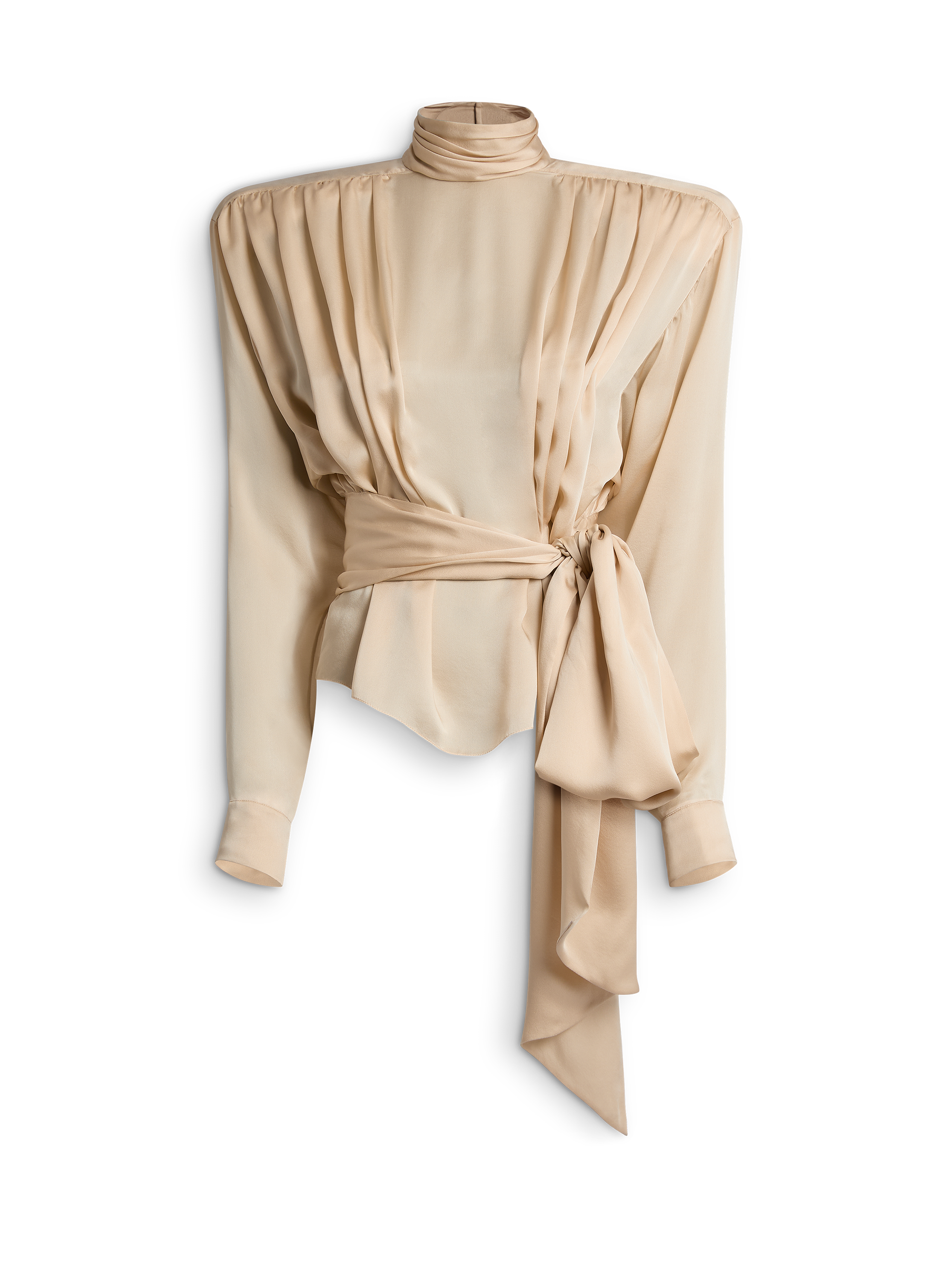 Silk chiffon blouse with padded shoulders and tie