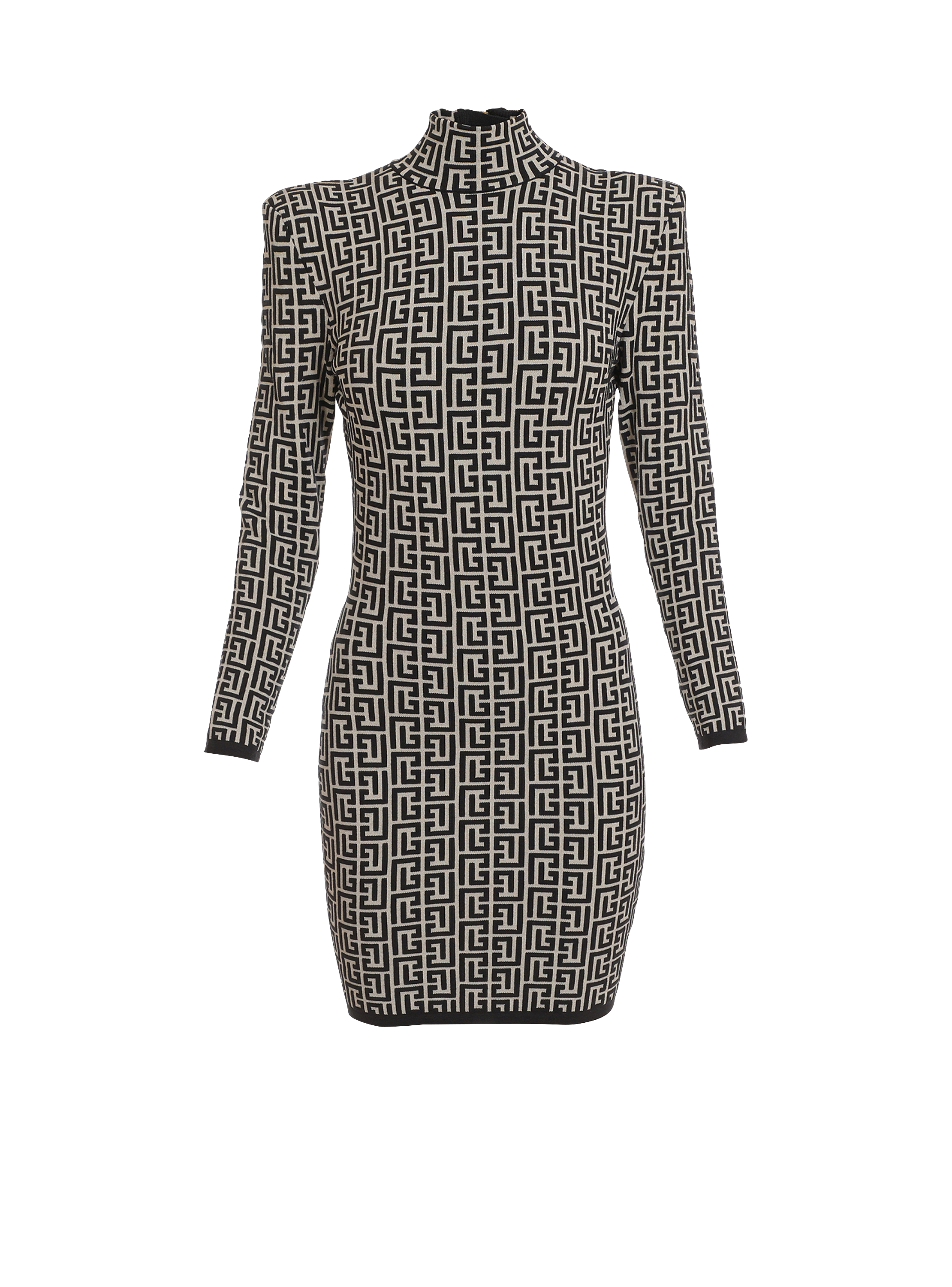 Short bicolor jacquard knit dress with Balmain monogram
