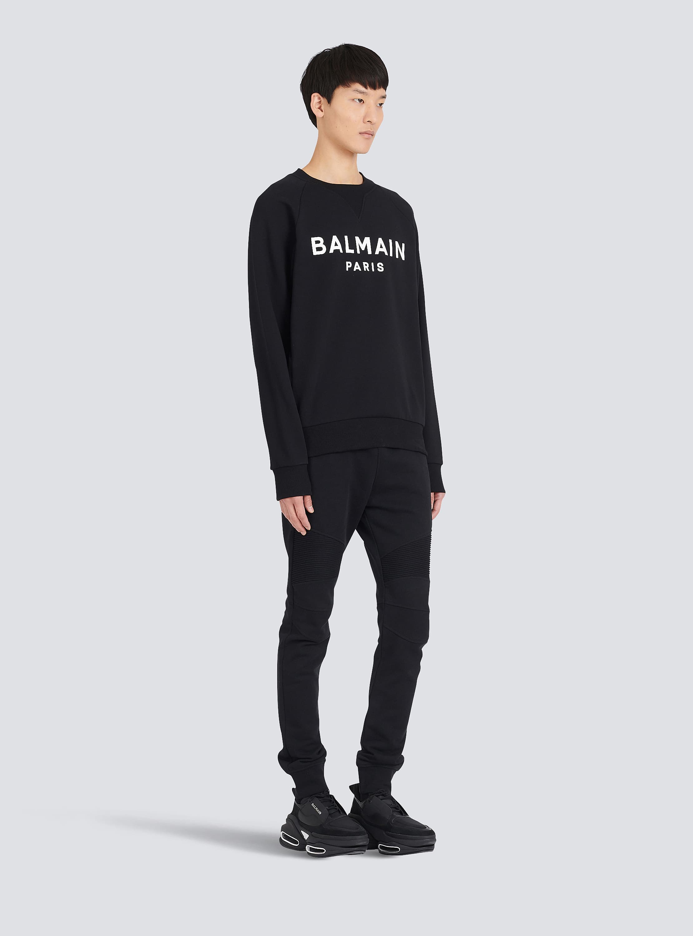 Eco-designed cotton sweatshirt with Balmain Paris metallic logo print