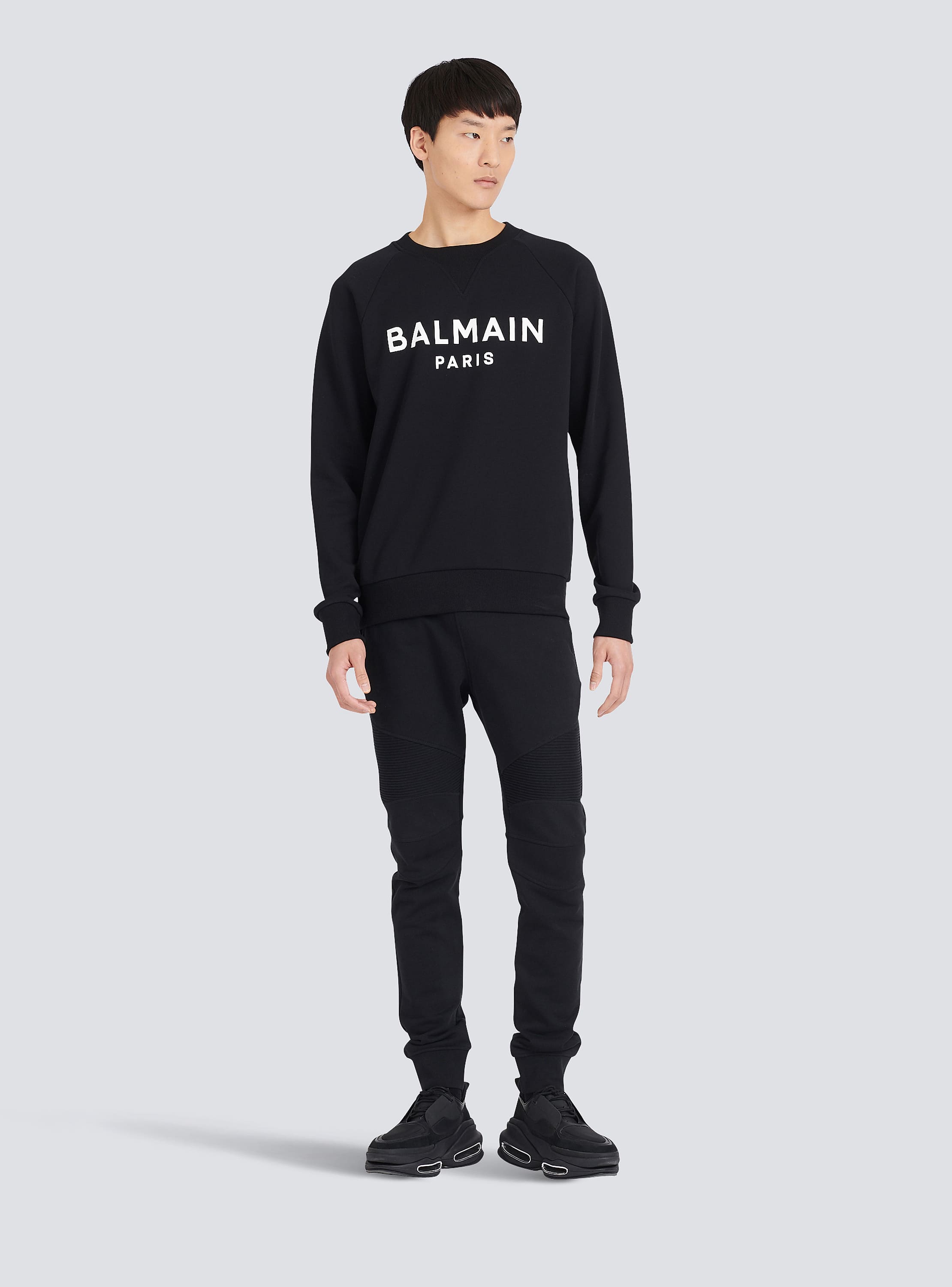 Eco-designed cotton sweatshirt with Balmain Paris metallic logo print