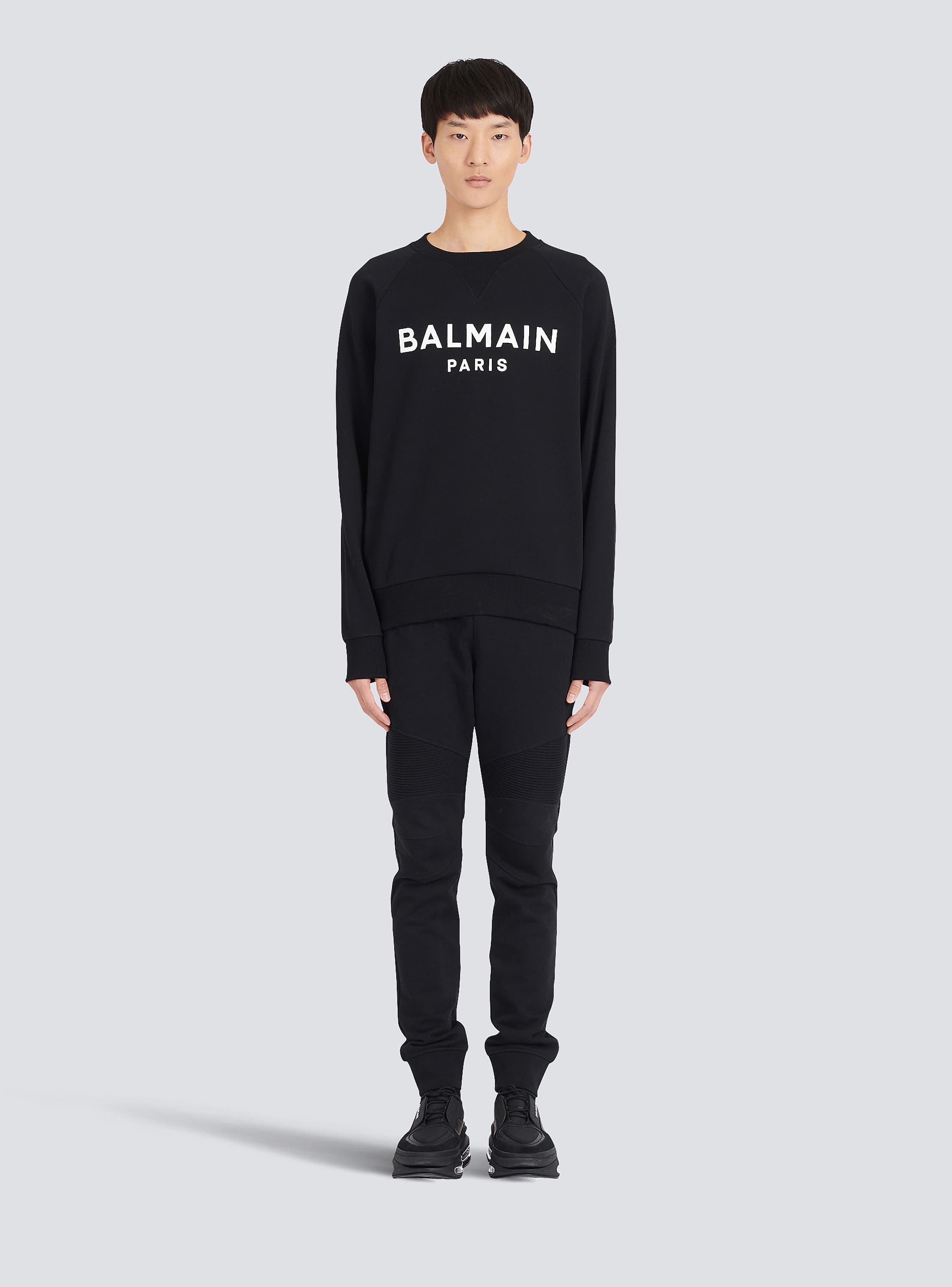 Eco-designed cotton sweatshirt with Balmain Paris metallic logo print