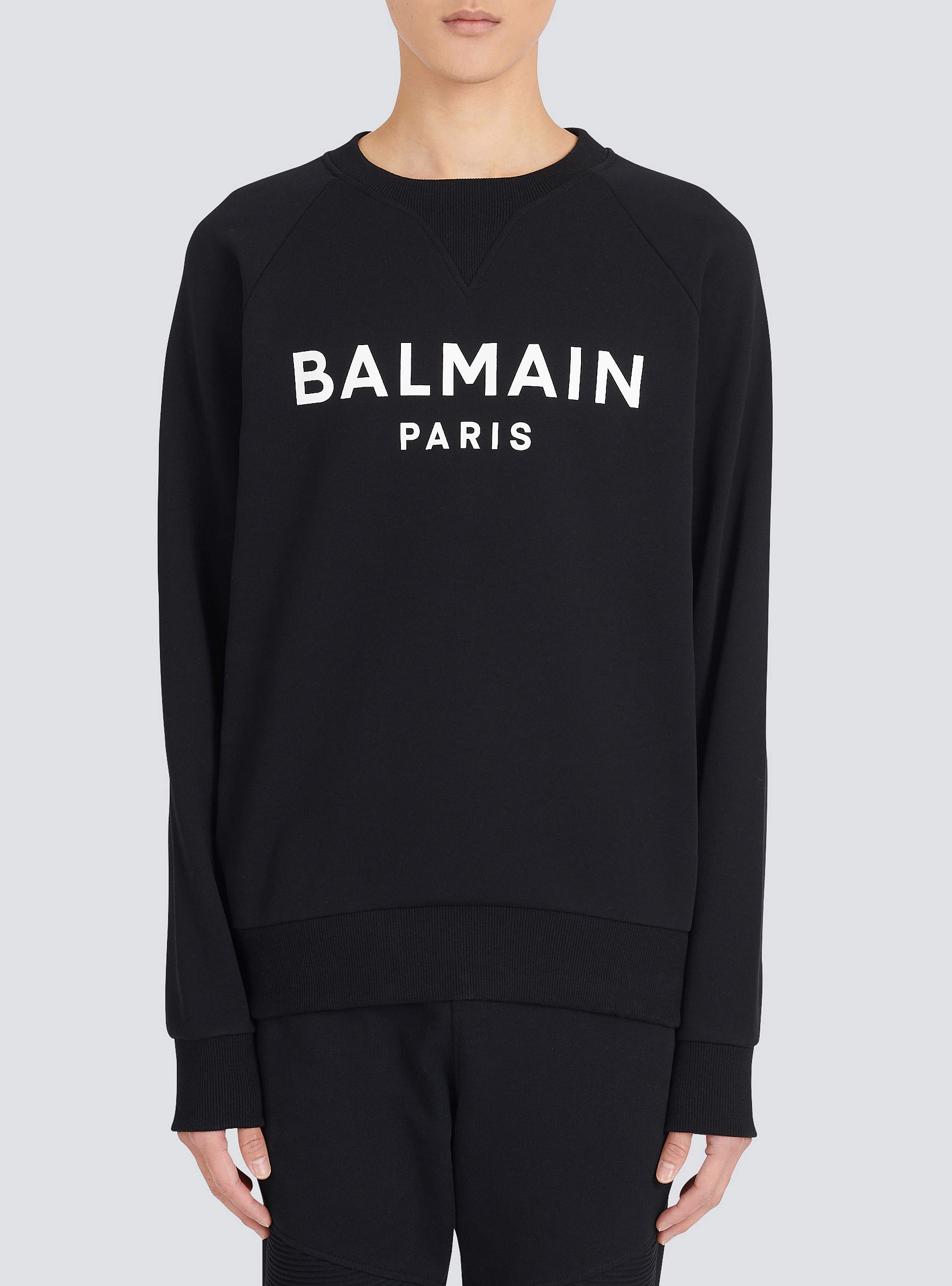 Eco-designed cotton sweatshirt with Balmain Paris metallic logo print