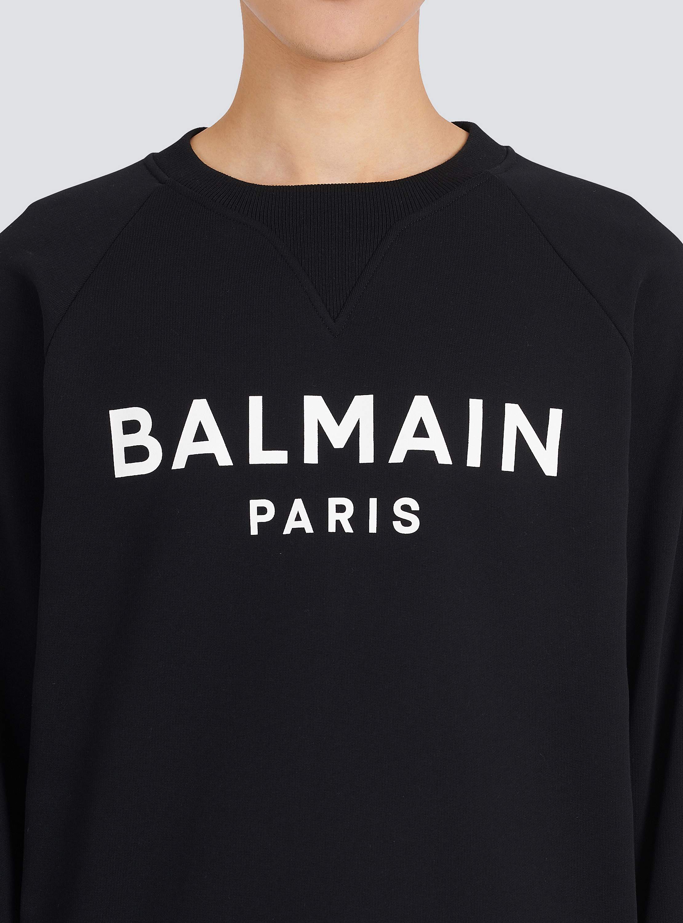 Eco-designed cotton sweatshirt with Balmain Paris metallic logo print