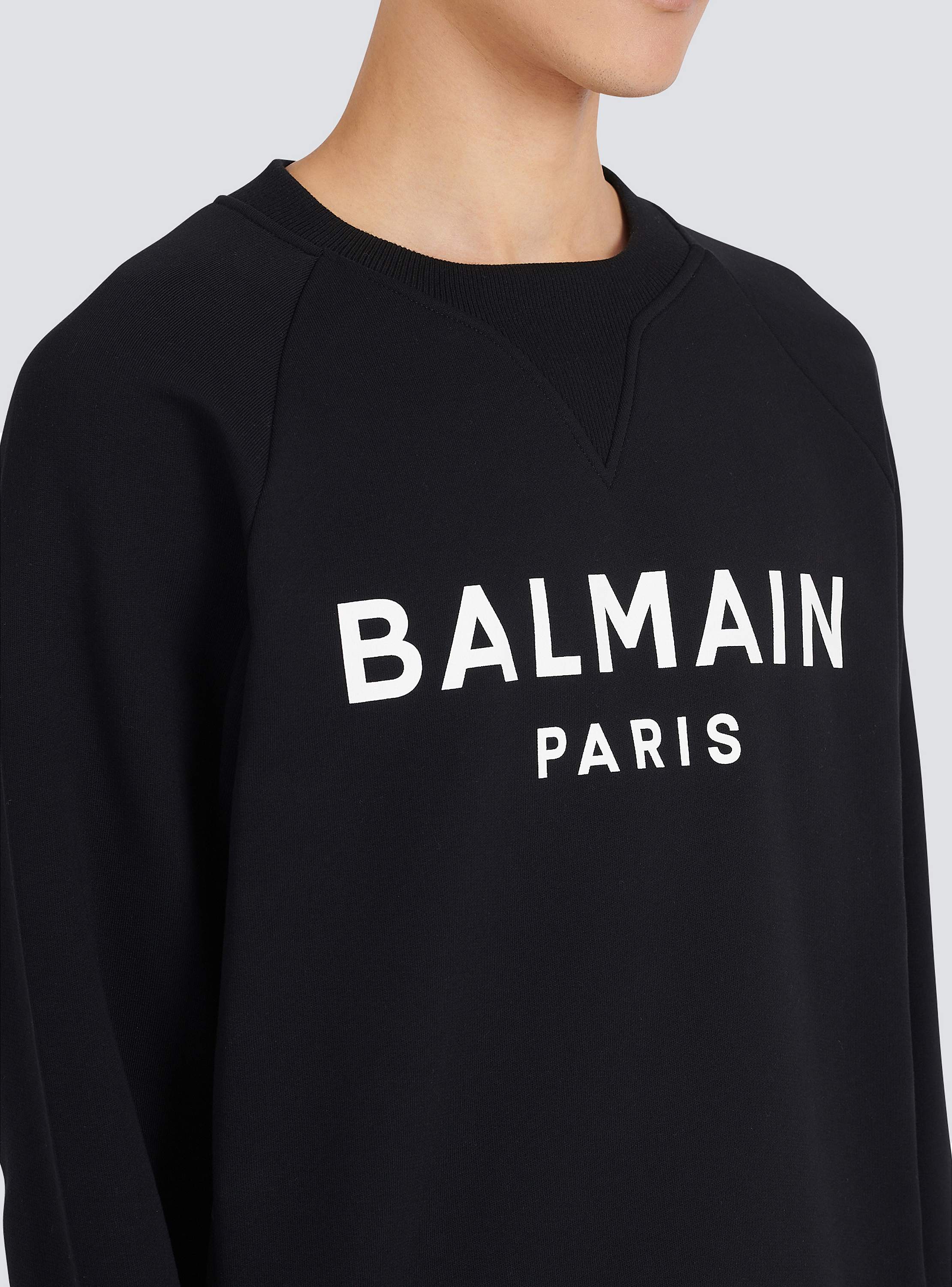 Eco-designed cotton sweatshirt with Balmain Paris metallic logo print