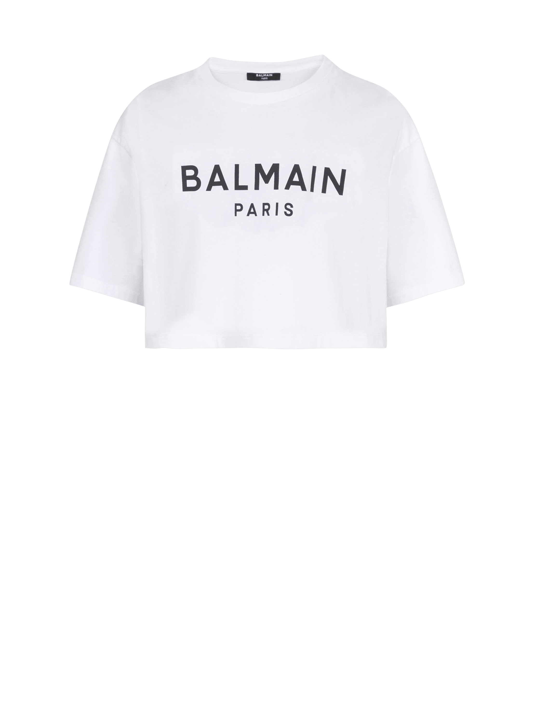Cropped eco-designed cotton T-shirt with Balmain logo print