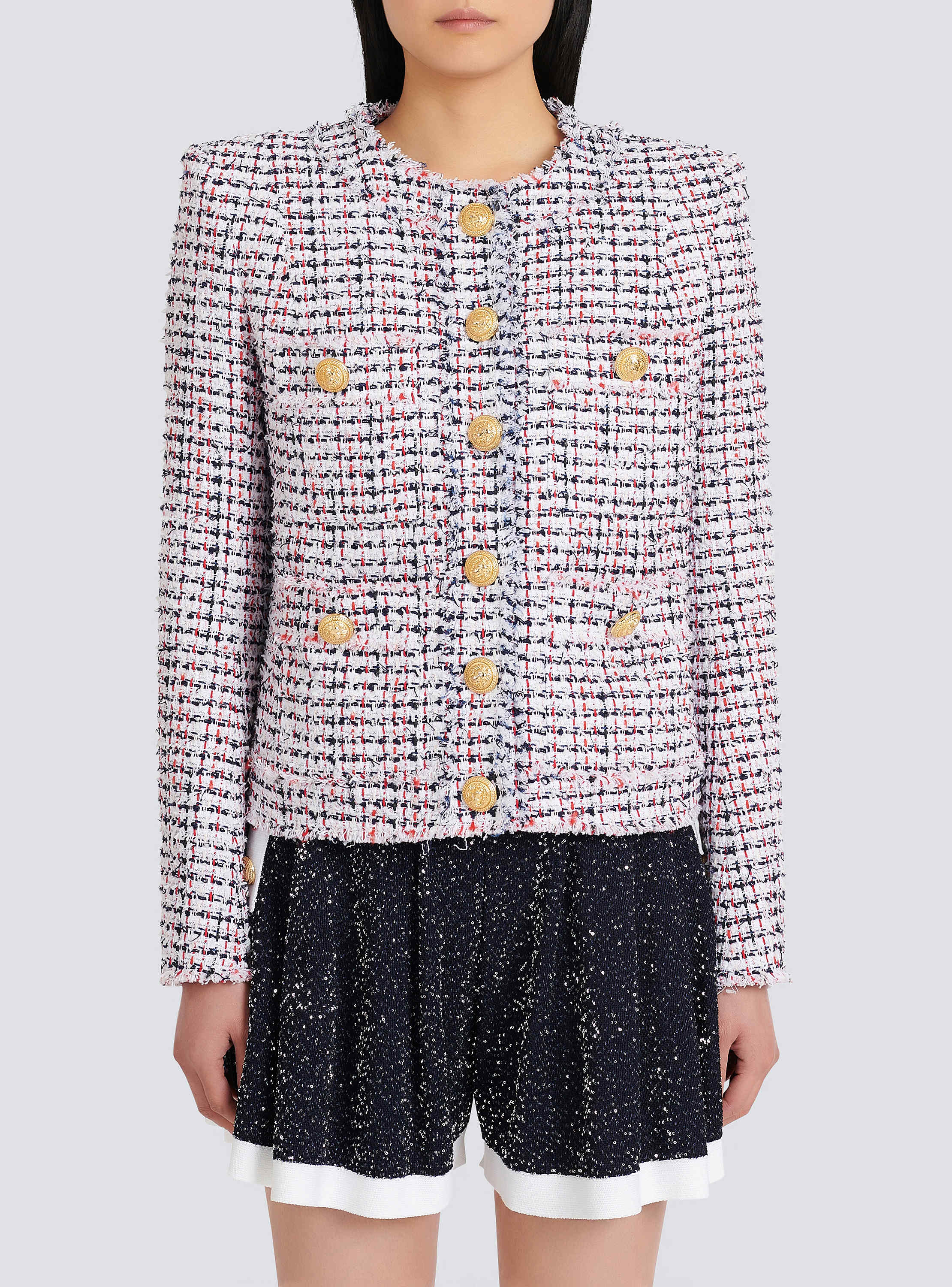 【関税＆送料込み】Balmain 8 Button Tweed Spencer Jacket Cl Balmain Balmain Women 8 Button Tweed Spencer Jacket