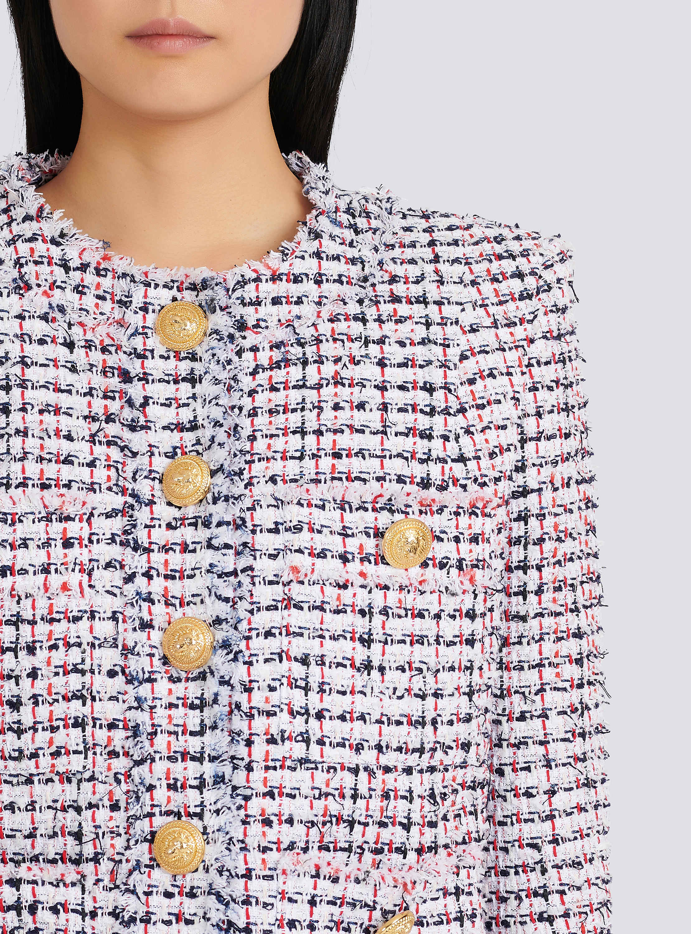 【VIP価格】BALMAIN Tweed Spencer Jacket Balmain Side To Side denim tweed spencer jacket Balmain