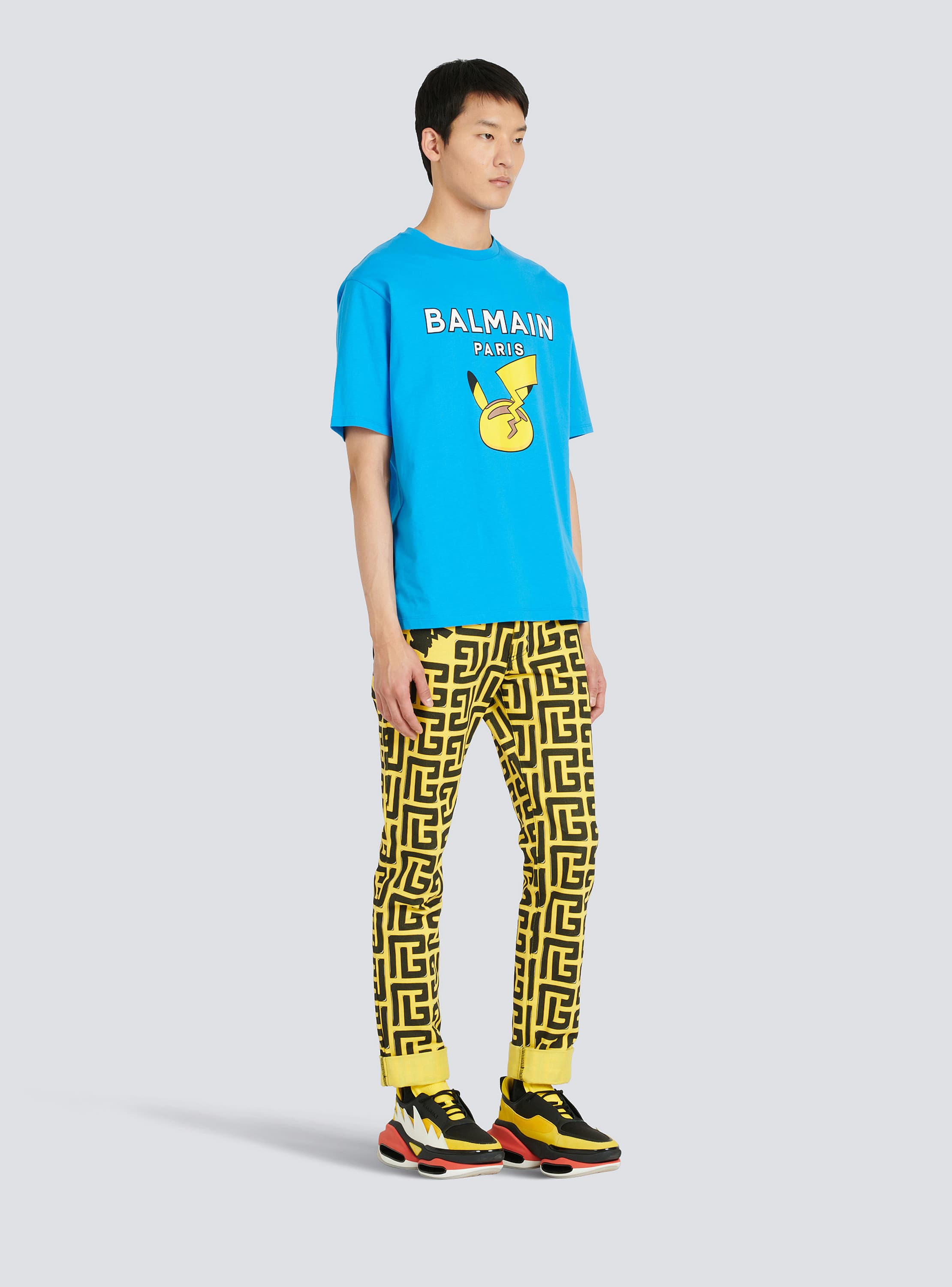 Unisex - Pokémon print cotton T-shirt blue - Men | BALMAIN