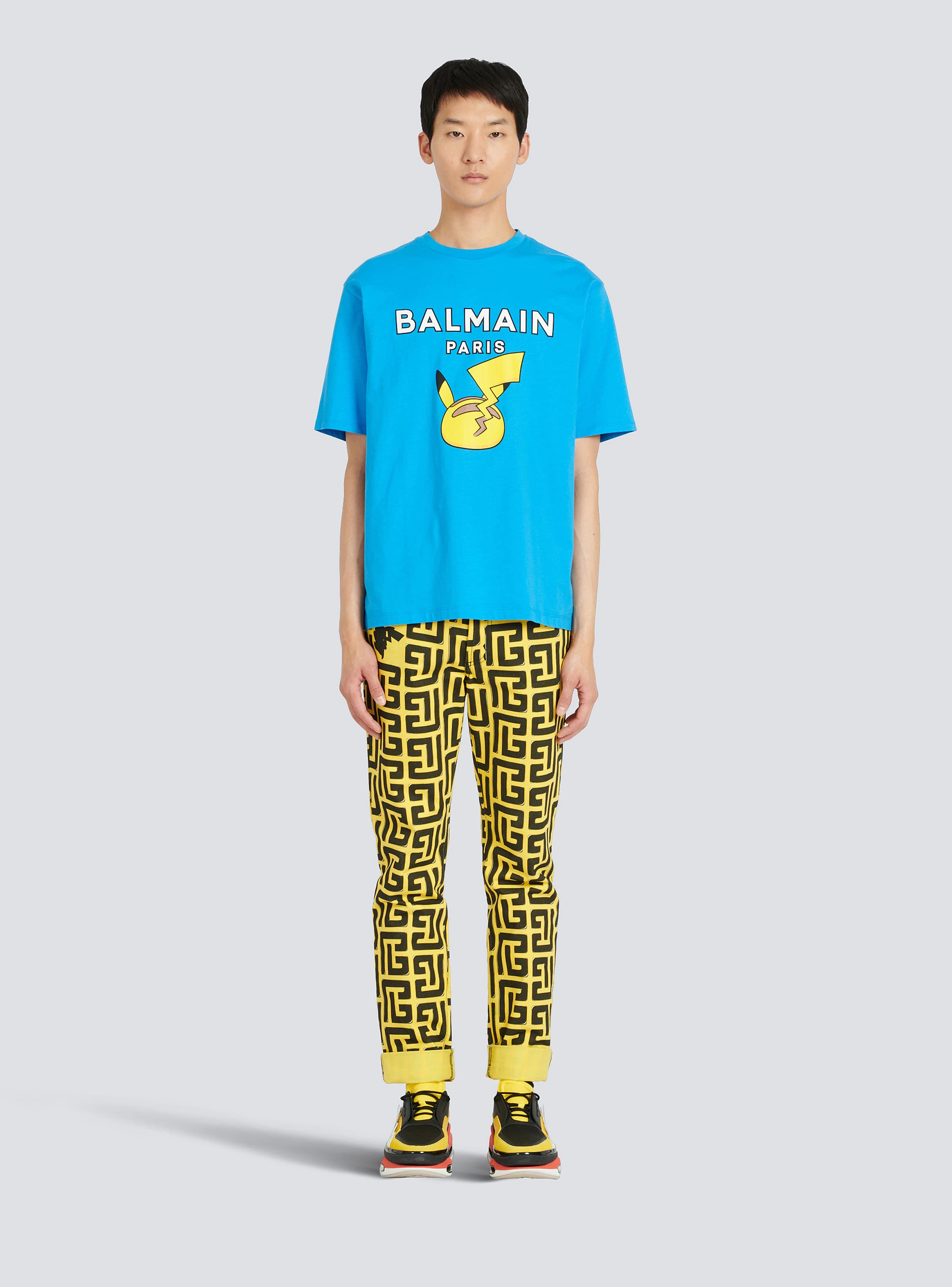 Unisex - Pokémon print cotton T-shirt blue - Men | BALMAIN Unisex - Pokémon print cotton T-shirt blue - Men | BALMAIN