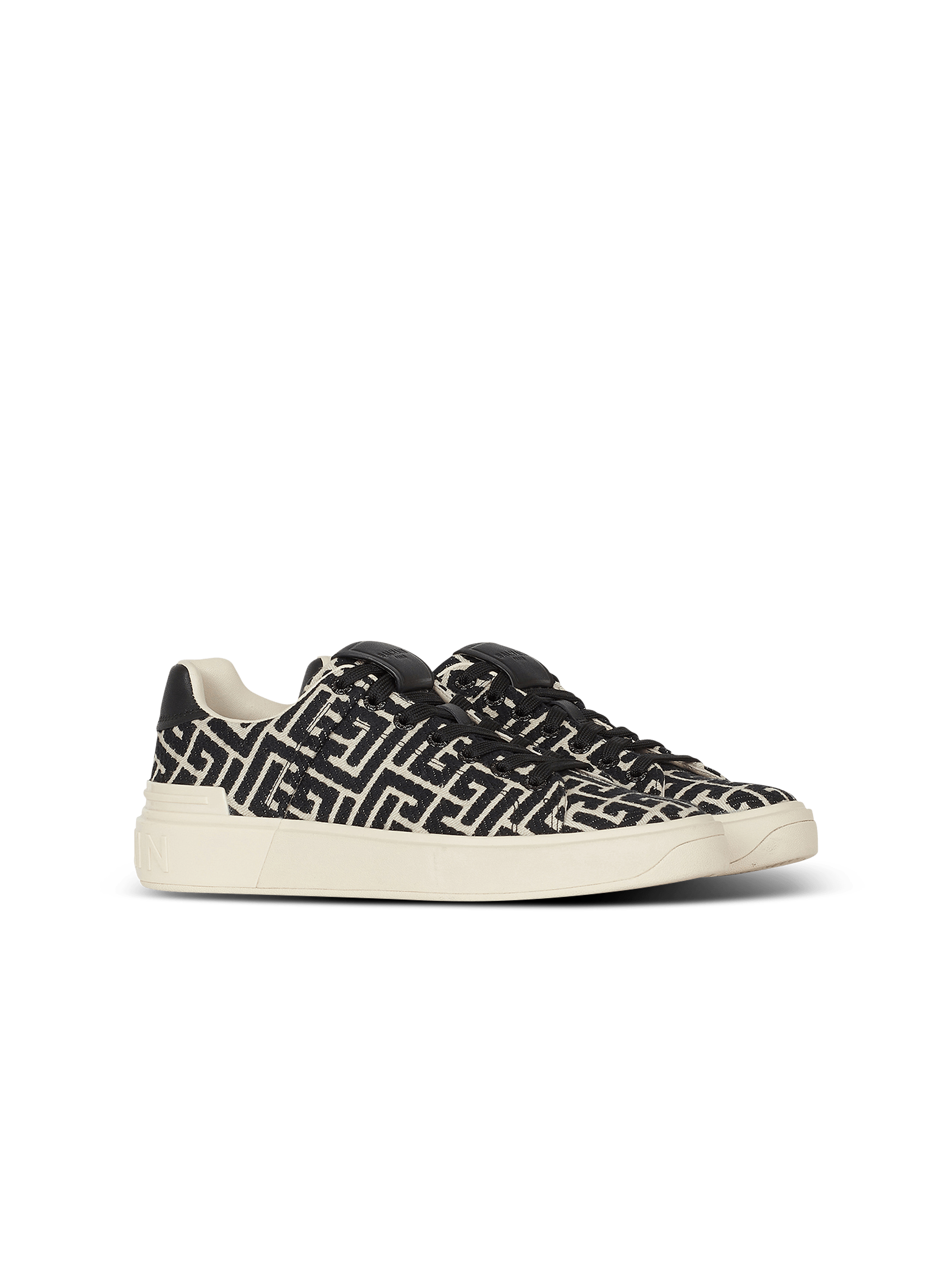 Monogram jacquard B-Court sneakers white - Men | BALMAIN