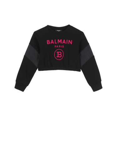 Pullover corto in cotone con logo Balmain