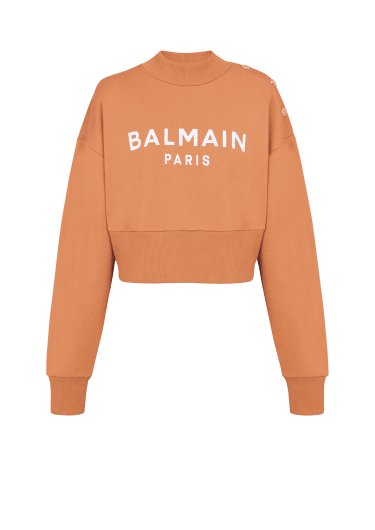 Cropped buttoned Balmain logo print sweatshirt