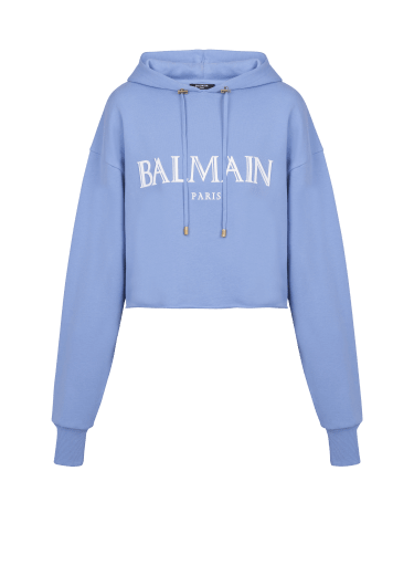 Cropped hoodie with rubber Roman Balmain logo