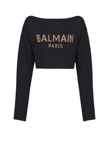 Pullover corto in jacquard con logo Balmain