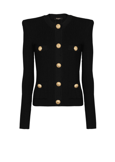 Cropped eco-designed knit cardigan with gold-tone buttons