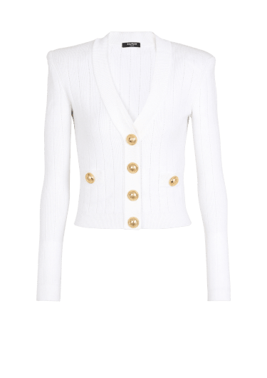 Buttoned cropped knitted cardigan