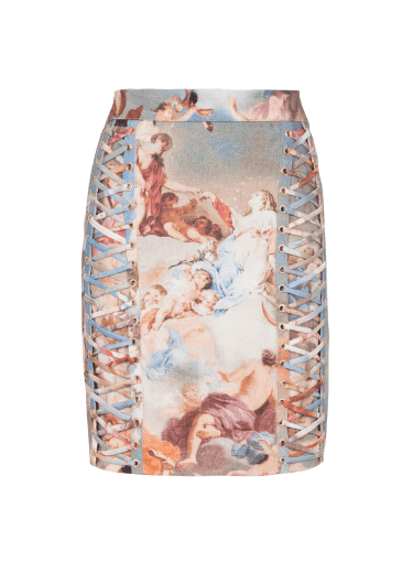 Sky printed canvas lace-up skirt