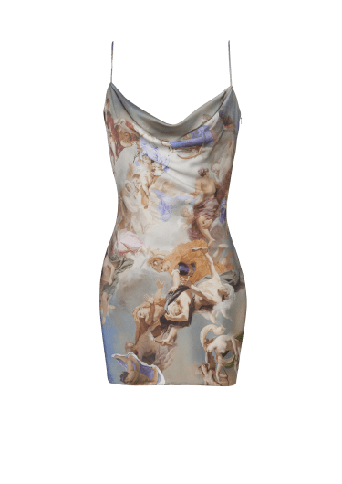 Sky printed satin babydoll dress