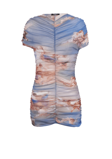 Kleid aus gerafftem Tüll mit Sky-Print