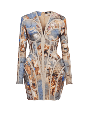Sky printed linen cage dress