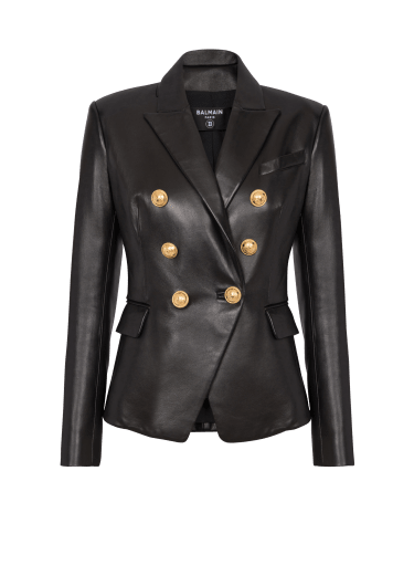 Double-breasted leather blazer