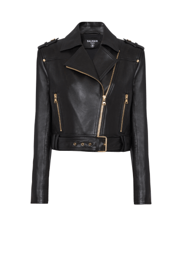 Short leather biker jacket