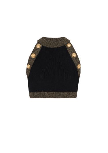 Gold-trimmed knit crop top
