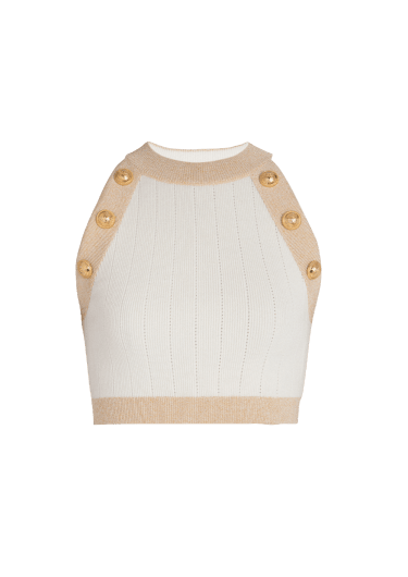 Crop-top in maglia con bordi color oro