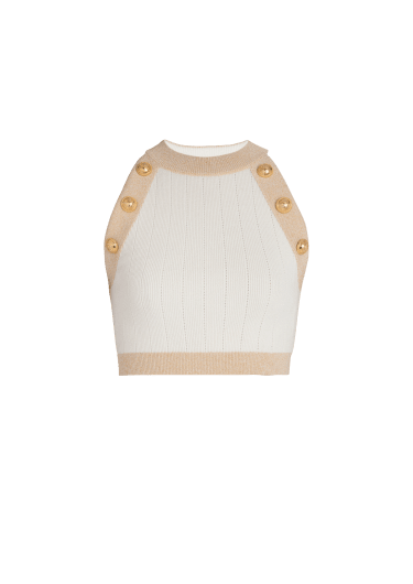 Gold-trimmed knit crop top