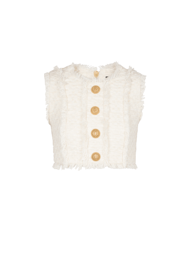Crop-top in tweed con bottoni