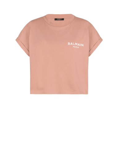 Camiseta corta de algodón ecológico con el logotipo de Balmain estampado
