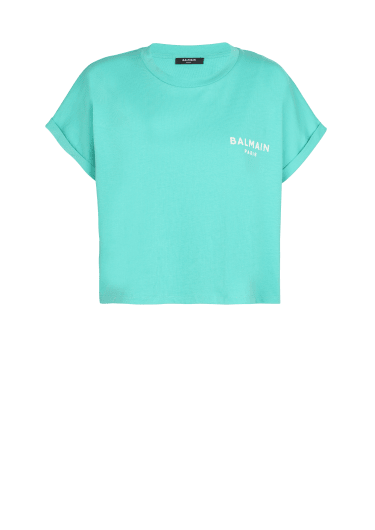 Kurzes T-Shirt aus Öko-Baumwolle mit aufgedrucktem Balmain-Logo