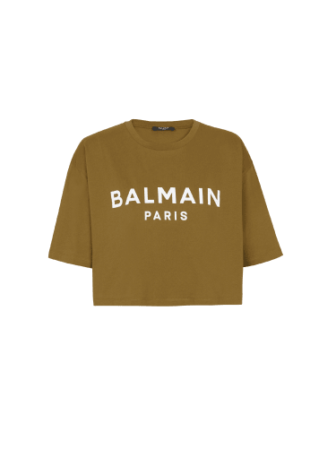 T-shirt corta in cotone ecosostenibile con logo Balmain stampato