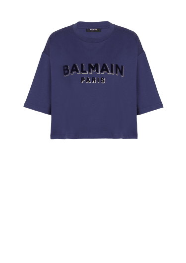 Camiseta corta de algodón con logotipo metálico serigrafiado de Balmain