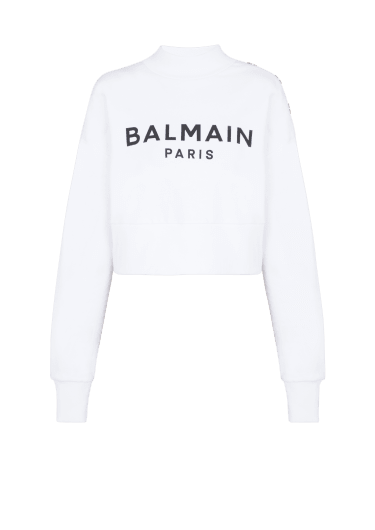 Sweat-shirt court en coton éco-responsable imprimé logo Balmain