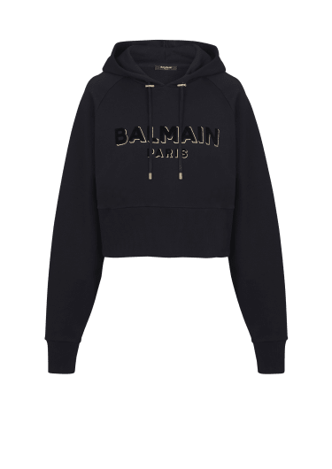 Sudadera corta de algodón con logotipo metálico serigrafiado de Balmain