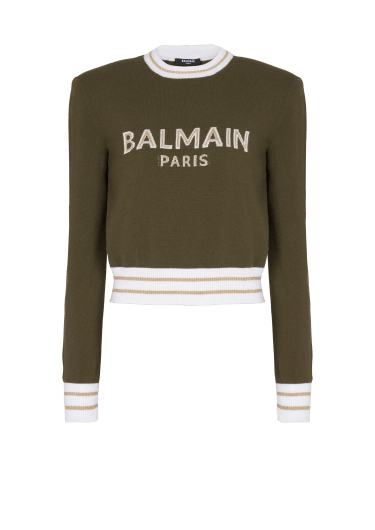 Cropped wool jumper with Balmain logo