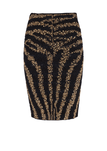 Embroidered tweed pencil skirt