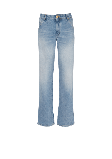 Wide-leg faded denim jeans