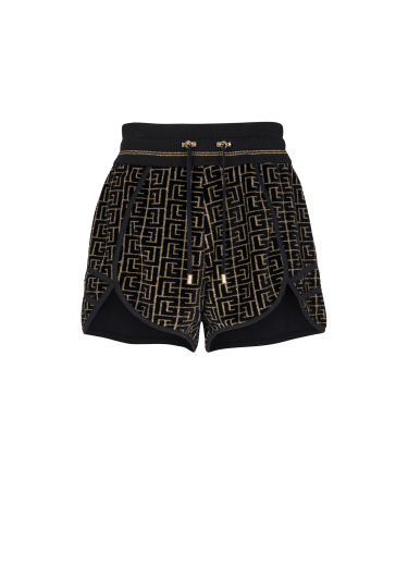Shorts in jersey effetto velluto con monogramma