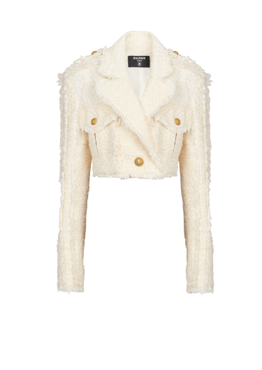 Short fringed tweed jacket