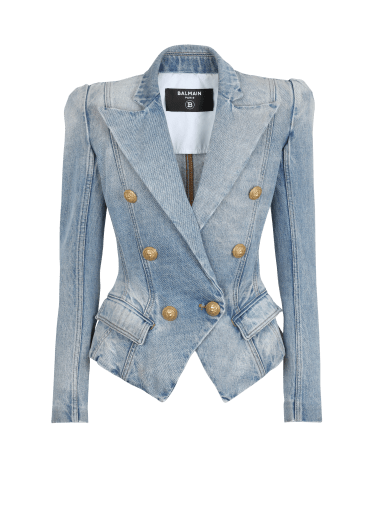 Slim-fit faded denim tailored jacket