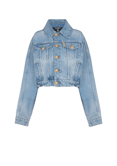 Short jacket in faded denim