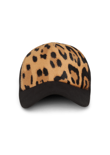 Cappellino in pelle con stampa leopardata